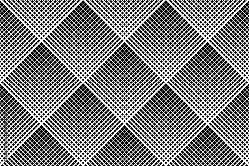 Abstract Seamless Geometric Checked Black and White Halftone Pattern.
