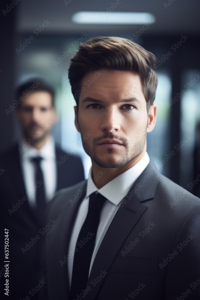 shot of a young businessman with his colleagues in the background