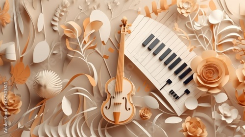 Abstract music background in paper cut style.
