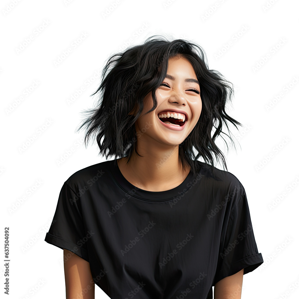 Young asian woman in expressive pose, laugh out loud - obrazy, fototapety, plakaty 