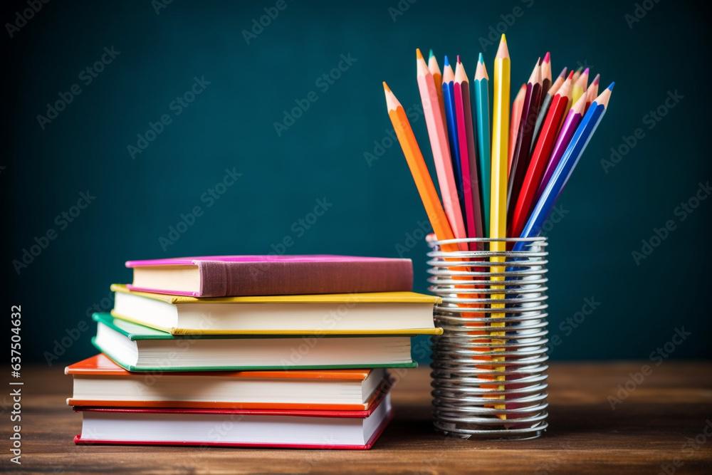 A stack of school books, stationery. Back to school concept. A stack of school books, stationery. Back to school concept.