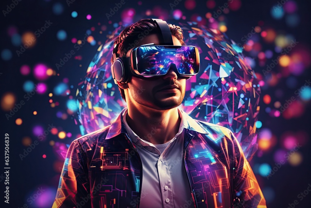 illustration of Man wearing vr augmented reality. ai generative illustration of Man wearing vr augmented reality. ai generative