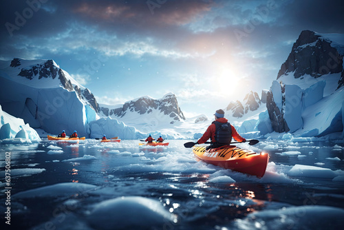 extreme adventure active sports winter kayaking. ai generative photo