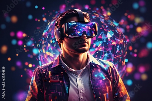 illustration of Man wearing vr augmented reality. ai generative