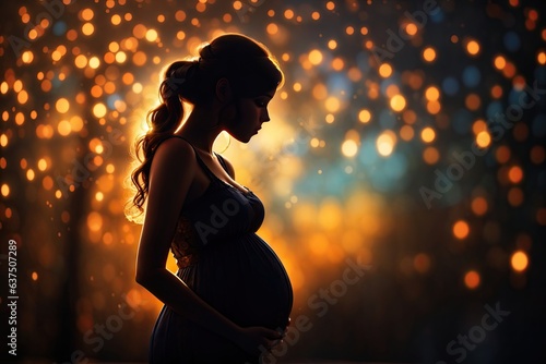 silhouette of a pregnant girl bokeh. ai generative
