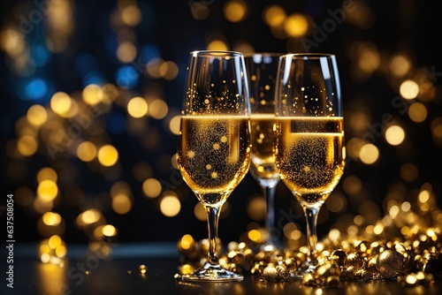 Luxurious glasses with golden champagne. ai generative