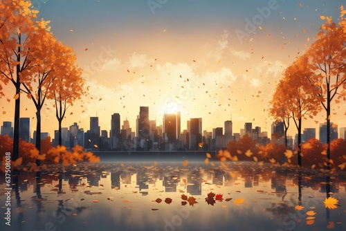 minimalistic abstract illustration of autumn city. ai generative
