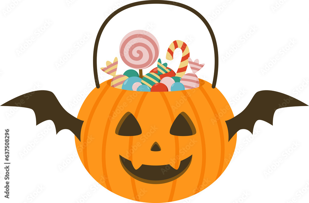 Fototapeta premium Halloween Pumpkin Bicket with Candy illustration.