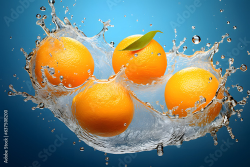 Tangerine fruits falling into water 