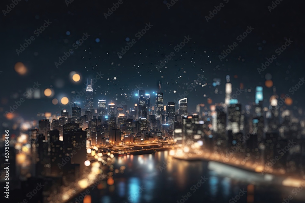 minimalistic City lights at night in city bokeh. ai generative