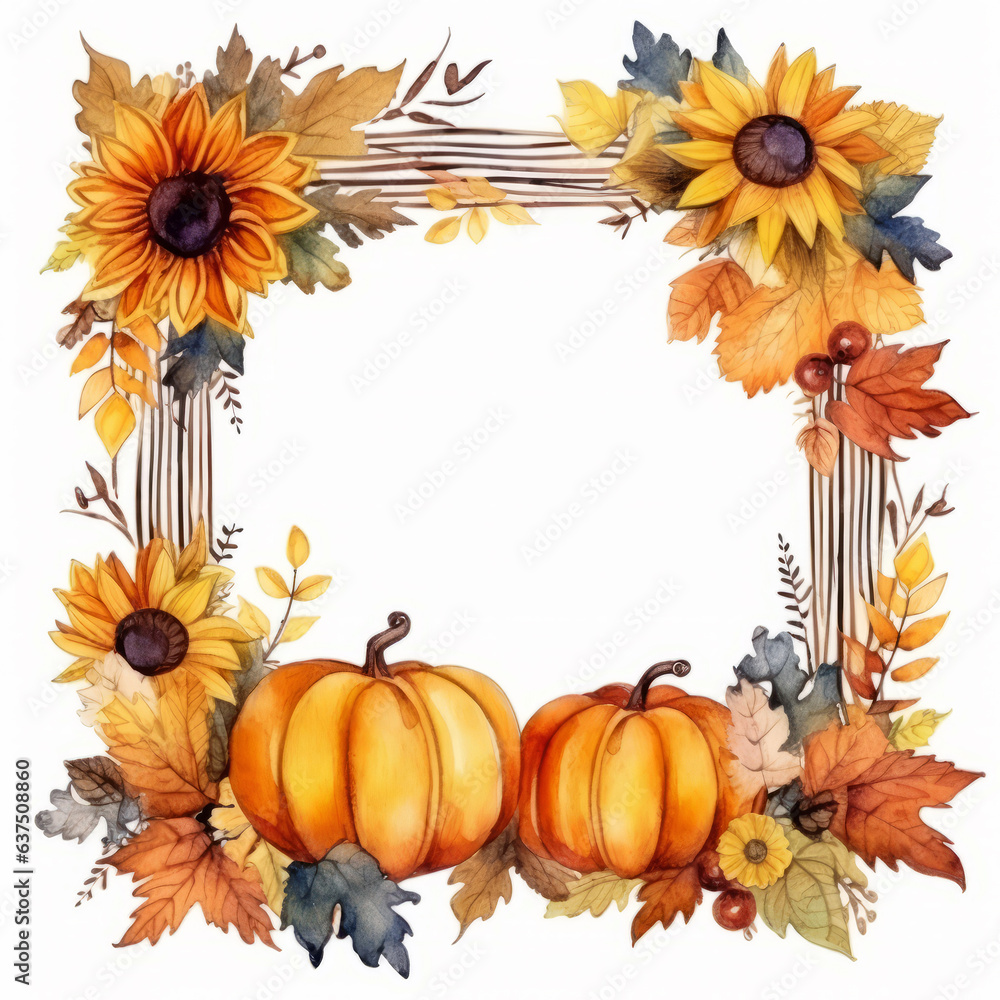 Fototapeta premium Watercolor autumn frame for postcards, congratulations