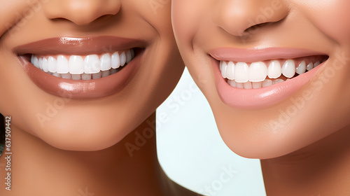 Beautiful smiles with perfect healthy white teeth. Dental health  whitening  prosthetics and care.