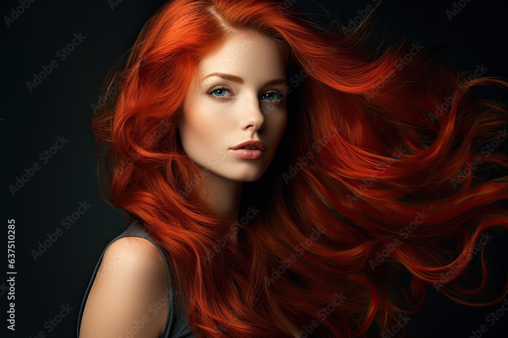 beautiful young woman with amazing red hair - beauty / haircare advertisement template (Generative AI) beautiful young woman with amazing red hair - beauty / haircare advertisement template (Generative AI)