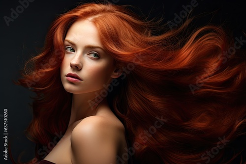 beautiful young woman with amazing red hair - beauty / haircare advertisement template (Generative AI)