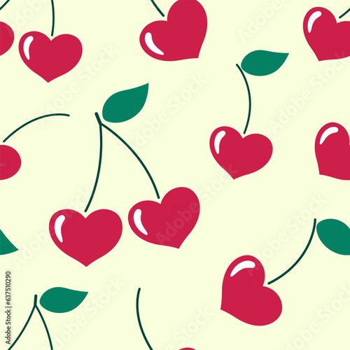 Cherry hearts seamless pattern, love berries background