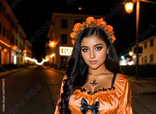 Cute girl in orange Halloween costume