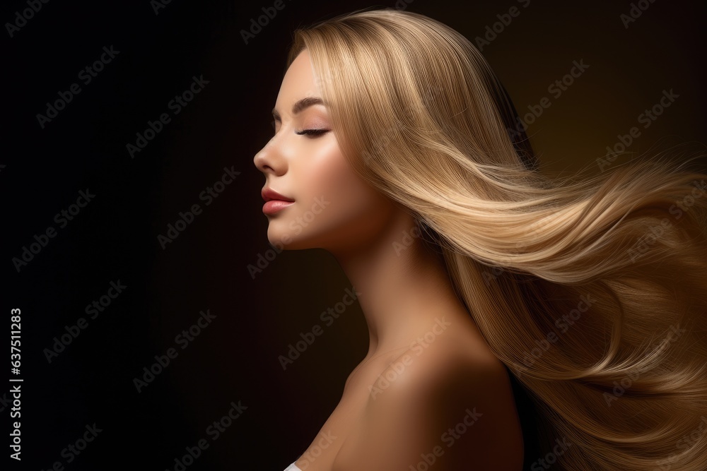 beautiful young woman with amazing blonde hair - beauty/haircare advertisement template (Generative AI) beautiful young woman with amazing blonde hair - beauty/haircare advertisement template (Generative AI)