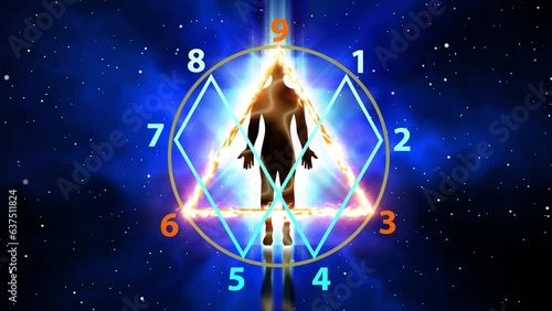Silhouette of a standing person with a 369 triangle effect
