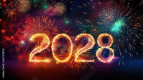 Happy New Year 2018 written with Sparkle firework at night sky background
