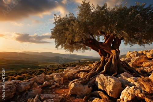 olive tree at sunset in a mediterranean countryside © jechm