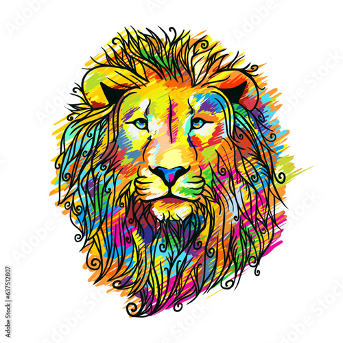 Muzzle of a lion. Multicolored vector illustration
