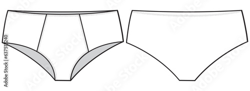 women's Hipster brief panty lingerie design flat sketch fashion illustration drawing vector template with front and back view