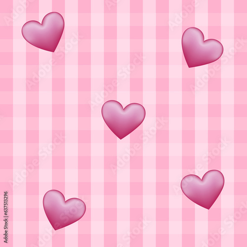 Pink Heart Love Allover Pink Plaid Design Artwork Pattern Art