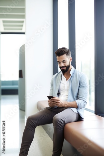 shot of a handsome young man using his cellphone while sitting in the waiting room at a hosptial