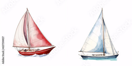 Hand drawn watercolor painted sailboat isolated on white background. Sailing illustration. photo