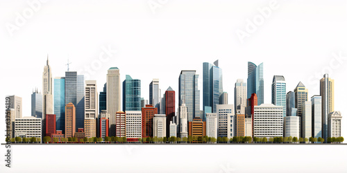 Set of different skyscraper buildings isolated on white. 3d illustration