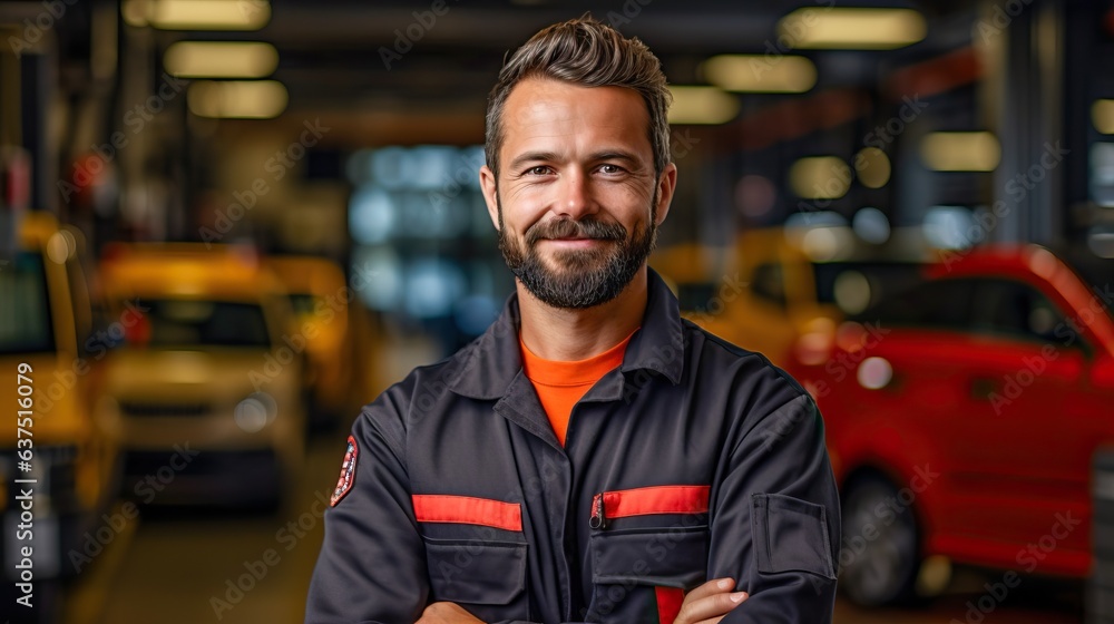 Obraz premium Professional mechanic in a modern car repair , generative ai