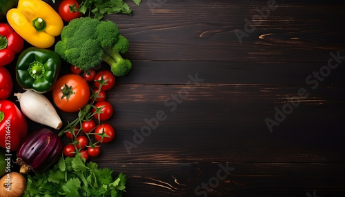 fresh vegetables on a black background with copy space