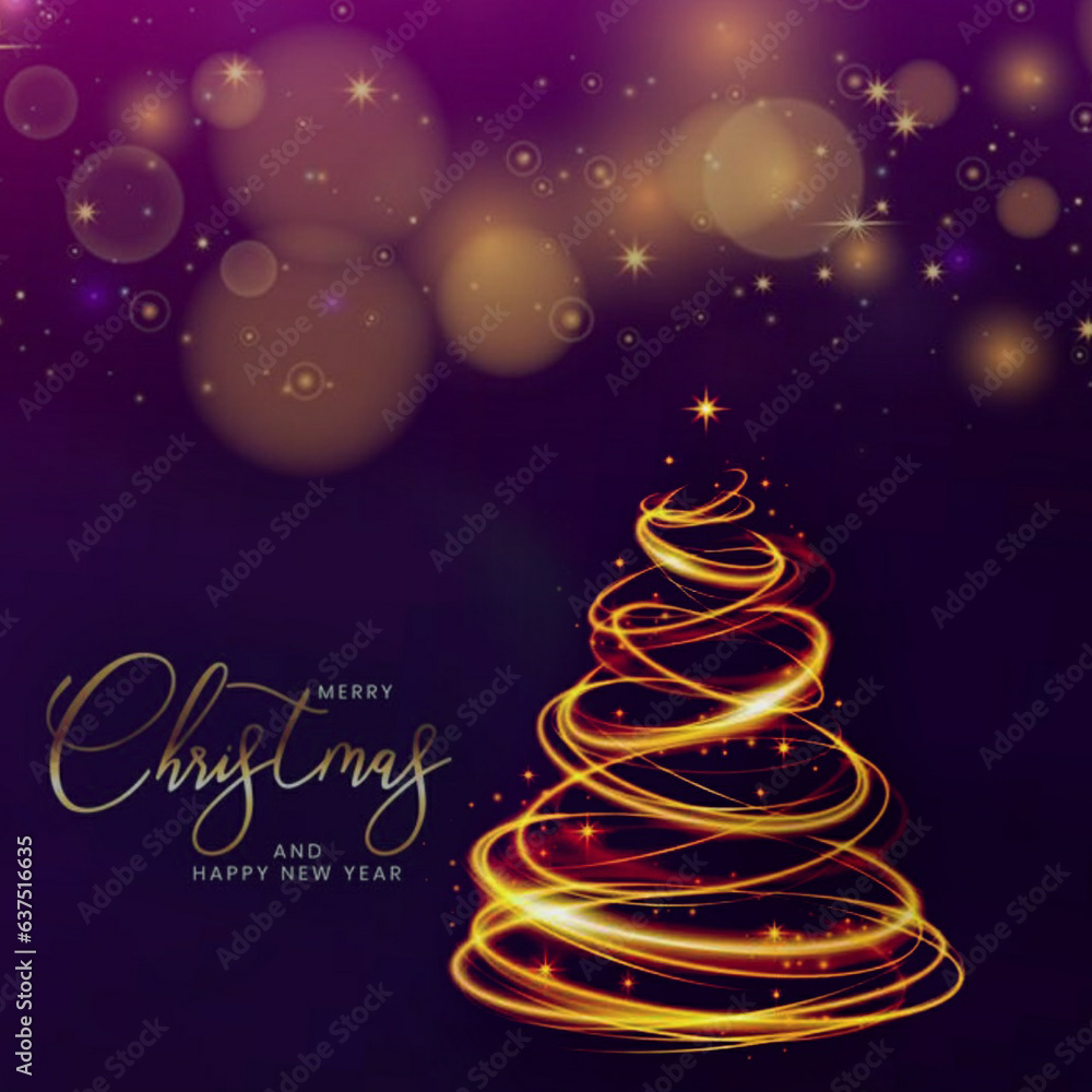 Merry Christmas and Happy New Year with Golden Christmas Tree Graphic Wallpaper on Blurred Bokeh Background Merry Christmas and Happy New Year with Golden Christmas Tree Graphic Wallpaper on Blurred Bokeh Background