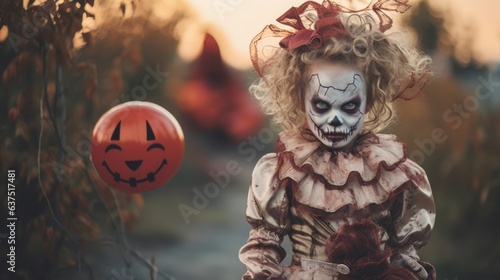 A little girl dressed up as a scary clown © Maria Starus
