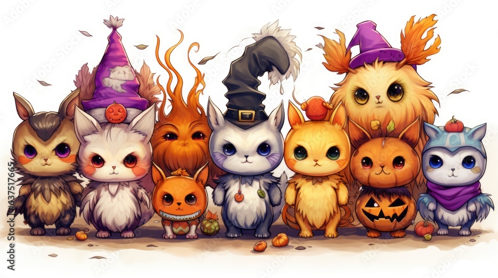 Naklejka premium A group of magic animals dressed up for halloween