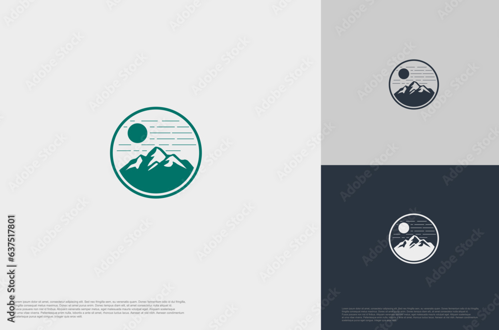 Creative mountain peak summit modern style logo. Outdoor hiking adventure icon set design template Creative mountain peak summit modern style logo. Outdoor hiking adventure icon set design template
