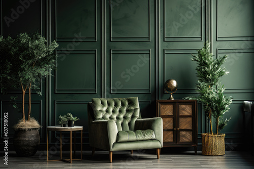 Interior with sage and pine green colors photo