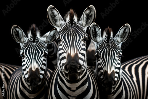 Zebras on black background