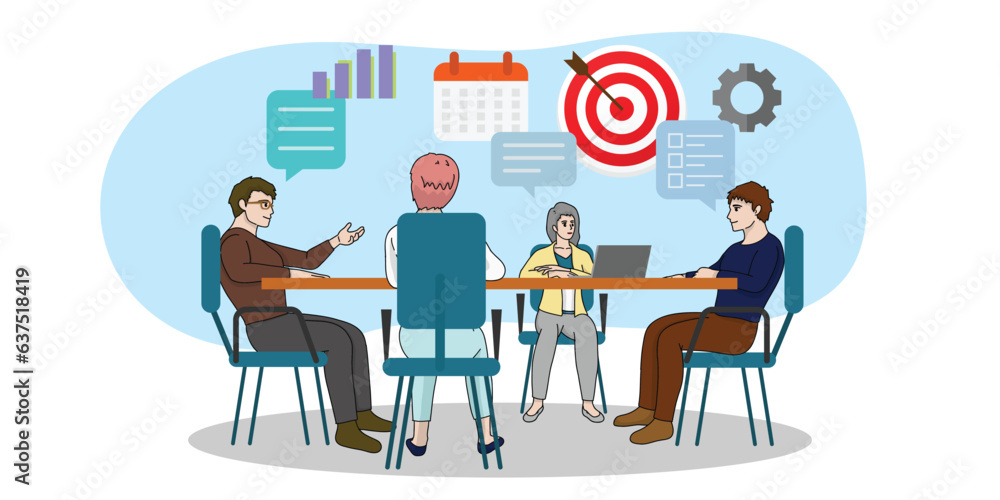Group of people discuss about future business plan, vector illustration
