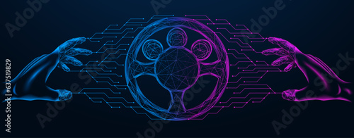 Intelligent steering system. Polygonal design of interconnected lines and points.
