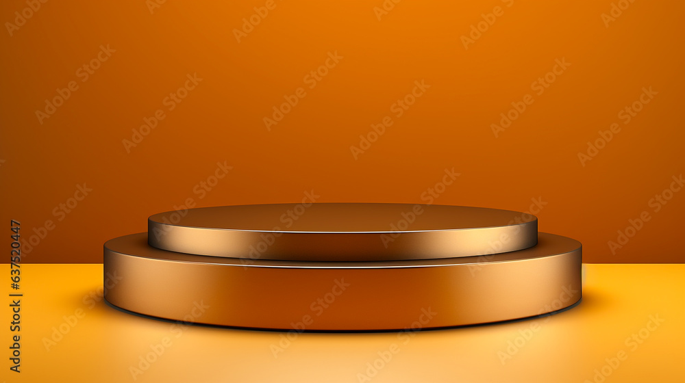 gold and warm orange shine podium platform in studio clean backdrop for product gold and warm orange shine podium platform in studio clean backdrop for product