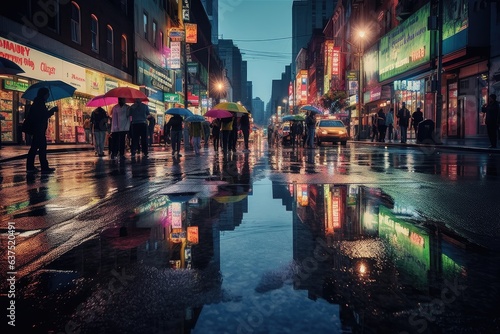 Sparkling city under night rain  vibrant reflections.  generative IA