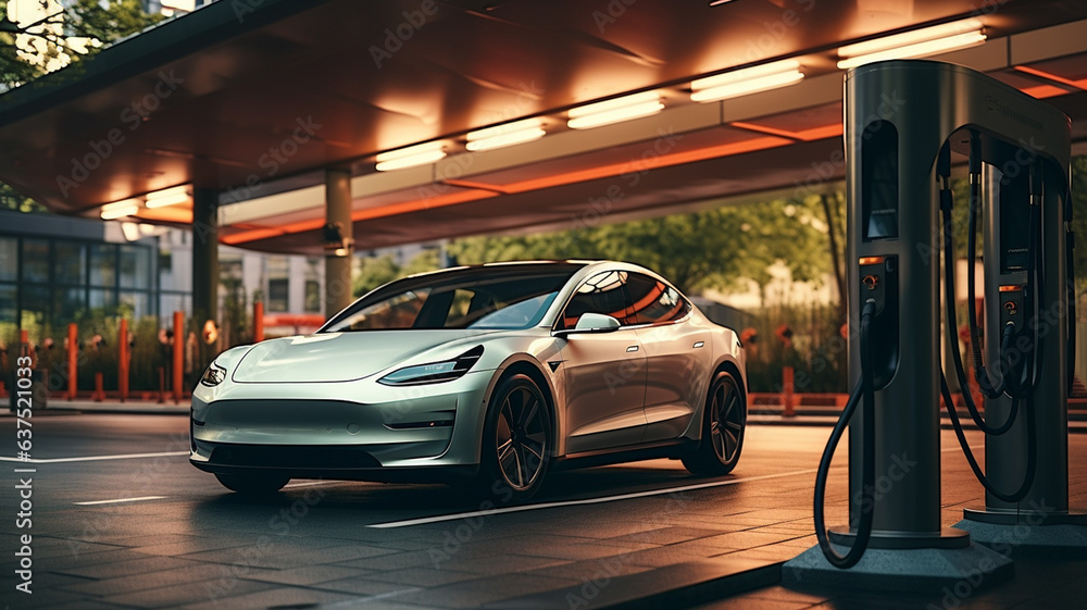 Obraz premium Electric car charging - AI tools