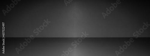 Wall and floor background for product display with illuminated image center. Gray abstract banner