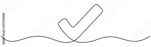 Checkmark continuous one line drawn. Approved linear symbol. Vote sign. Vector illustration isolated on white.