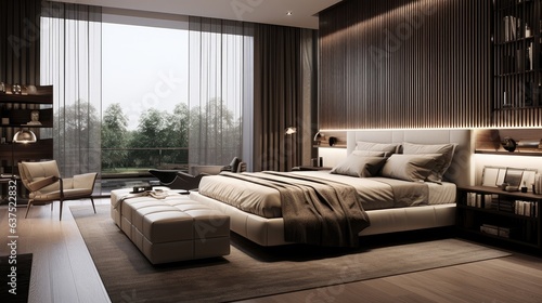 Contemporary, lavish master bedroom with a stylish touch.