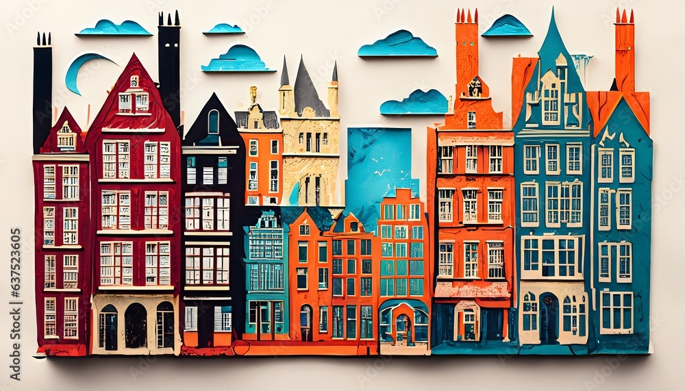 houses in the town Background of a London city, layered paper, linocut wallpaper. vector image background.