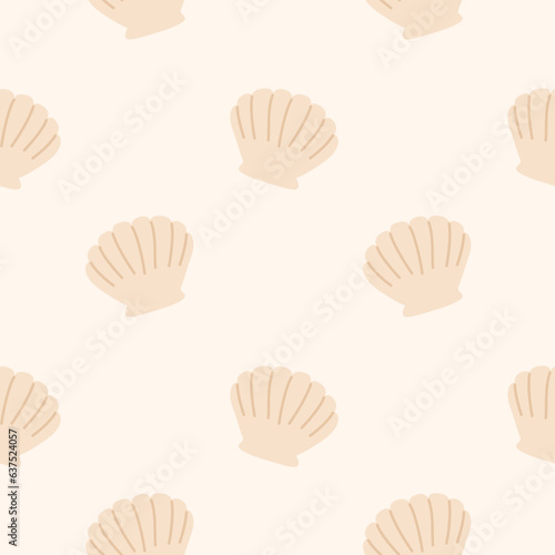 Seashells simple doodle seamless pattern. Beige summer beach sea background. Vector illustration