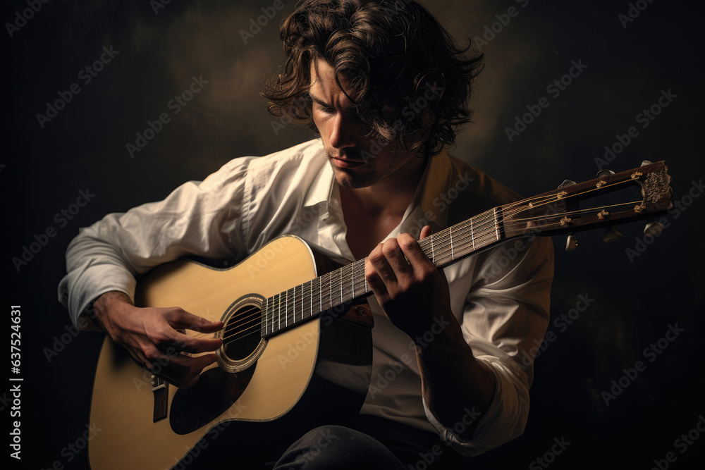 Obraz premium Portrait of a musician playing on guitar