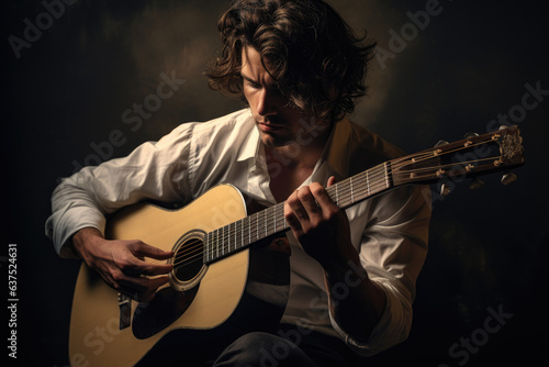 Portrait of a musician playing on guitar